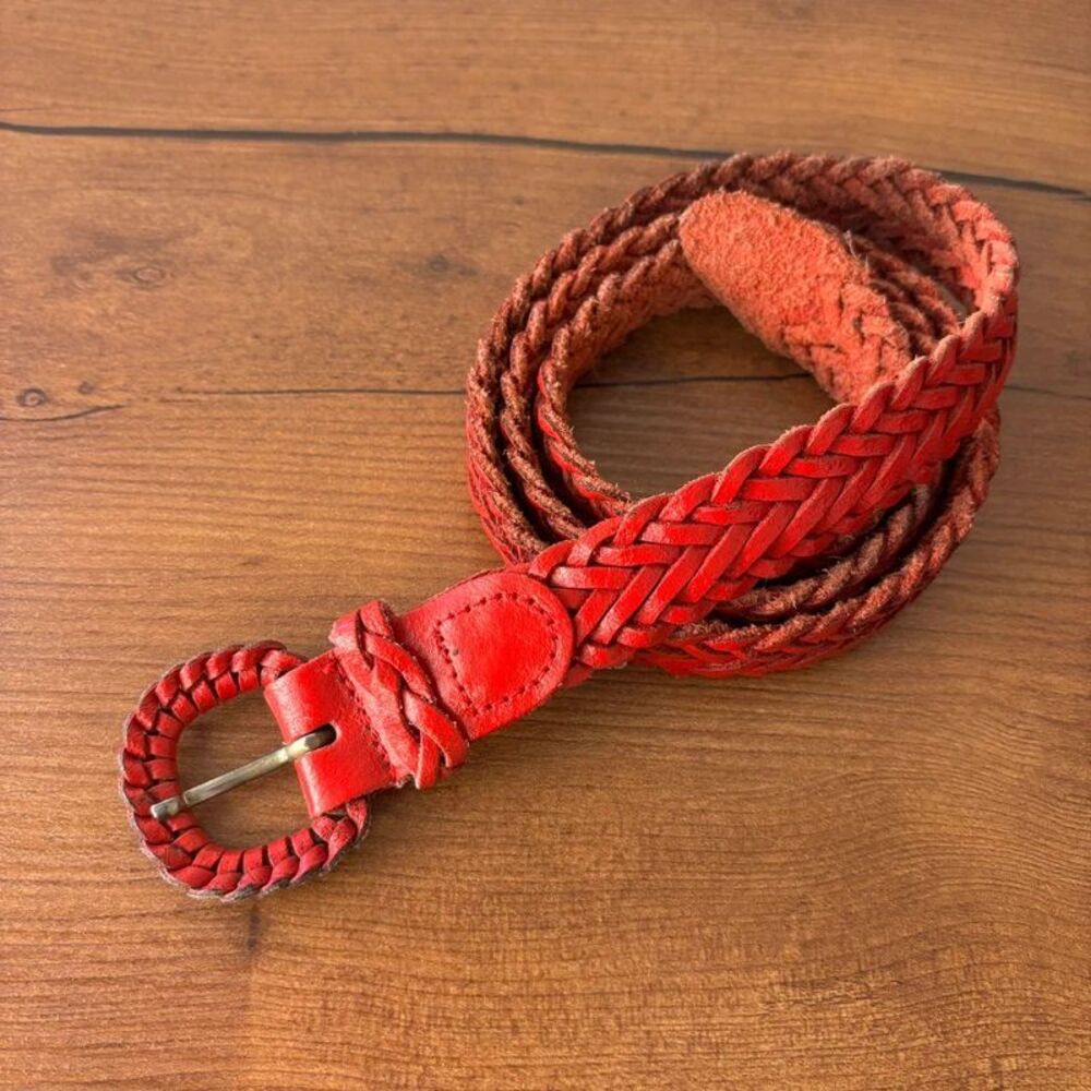 Vintage Made in Argentina Red Braided Leather Boho Belt Size M/L